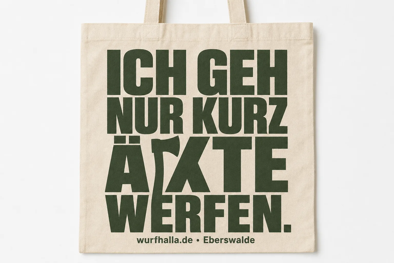 Produktvorschau der Wurfhalla-Baumwolltasche: Ich geh nur kurz Äxte werfen. (KI-generiertes Mockup)