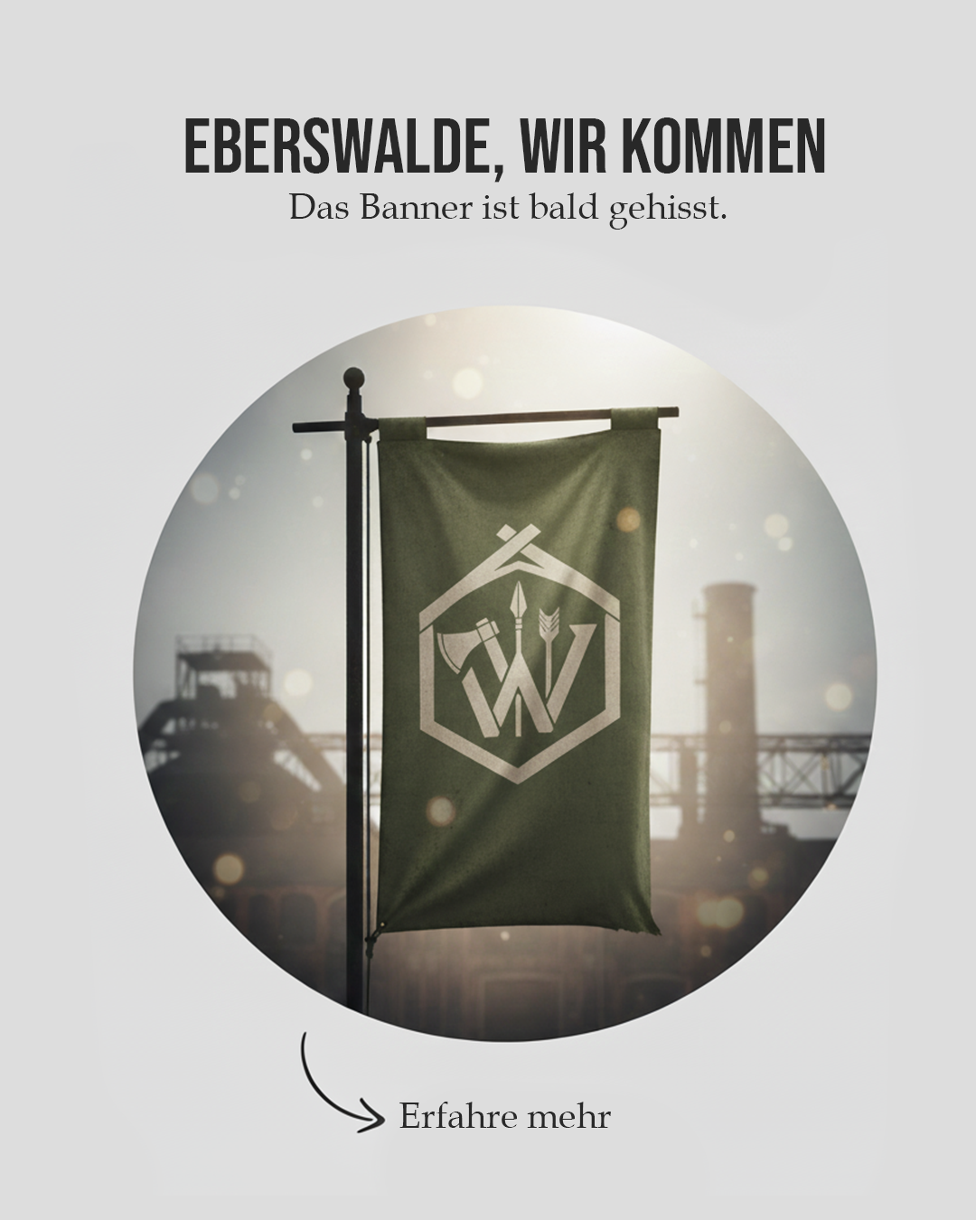 Wurfhalla Banner vor Eberswalde — Save the Date