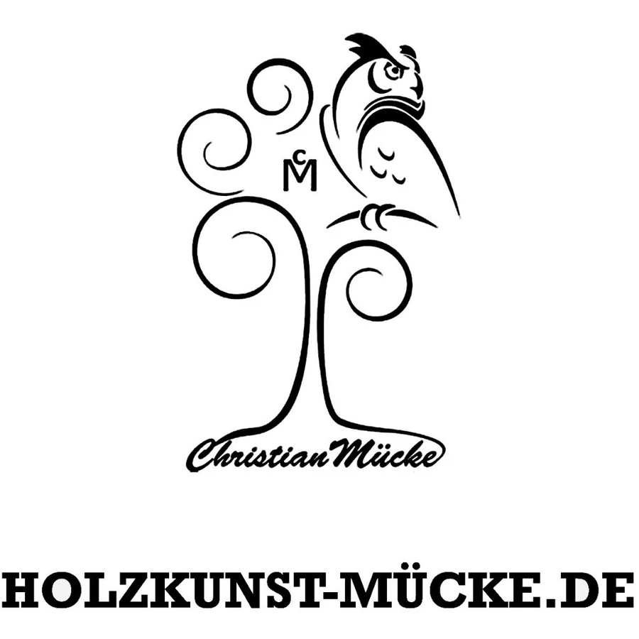 Christian Mücke Holzkunst — Logo: Baum mit Eule